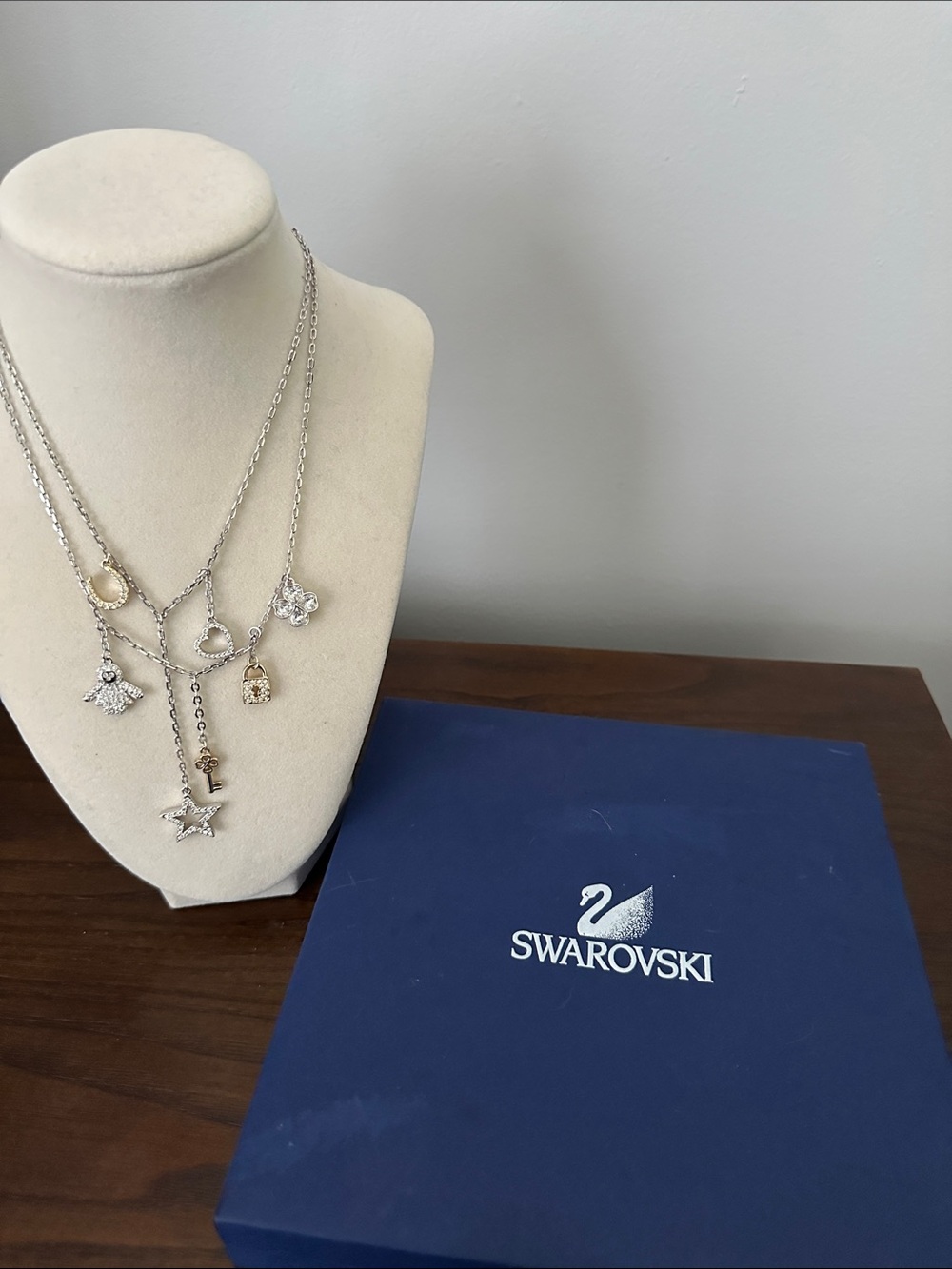 Vintage Swarovski Silver and Gold layered Charm Necklace (circa early 2000s)